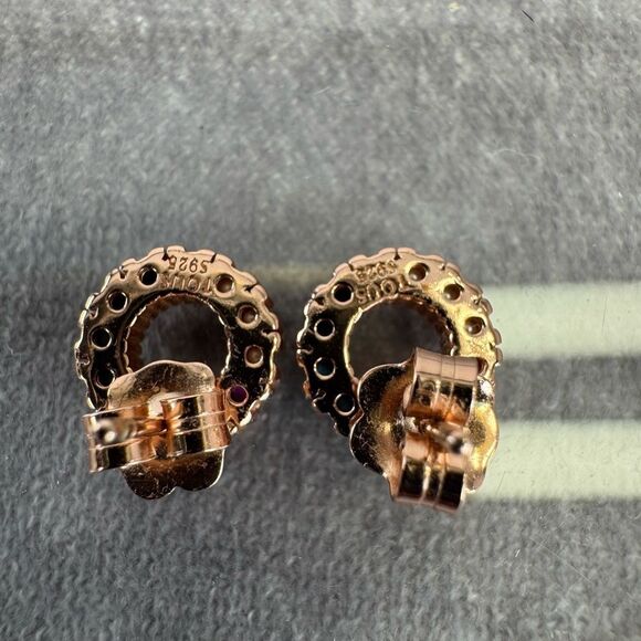 Tous STRAIGHT SMALL DISC EARRINGS IN ROSE SILVER VERMEIL WITH GEMSTONES - Picture 9 of 9